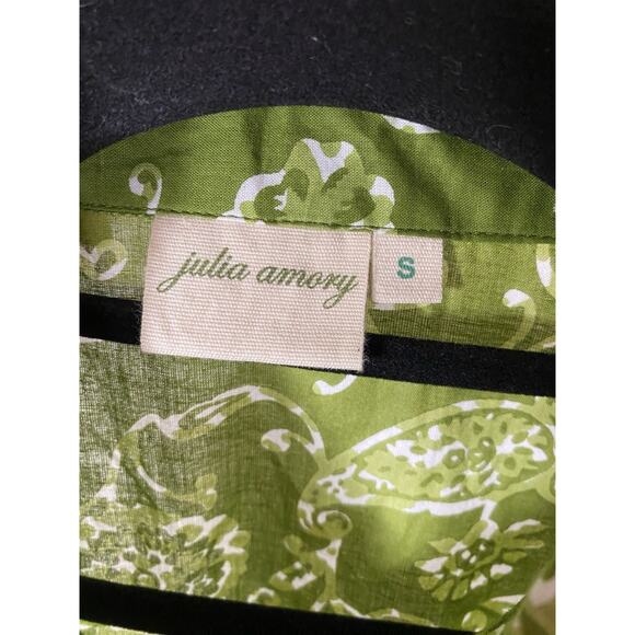 Julia Amory Women's Small Shirt Dress Maxi Green Floral 100% Cotton Pockets - Picture 4 of 6